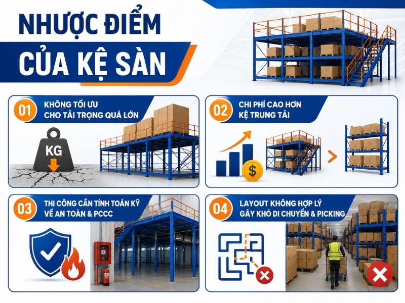 Nhược điểm của kệ sàn