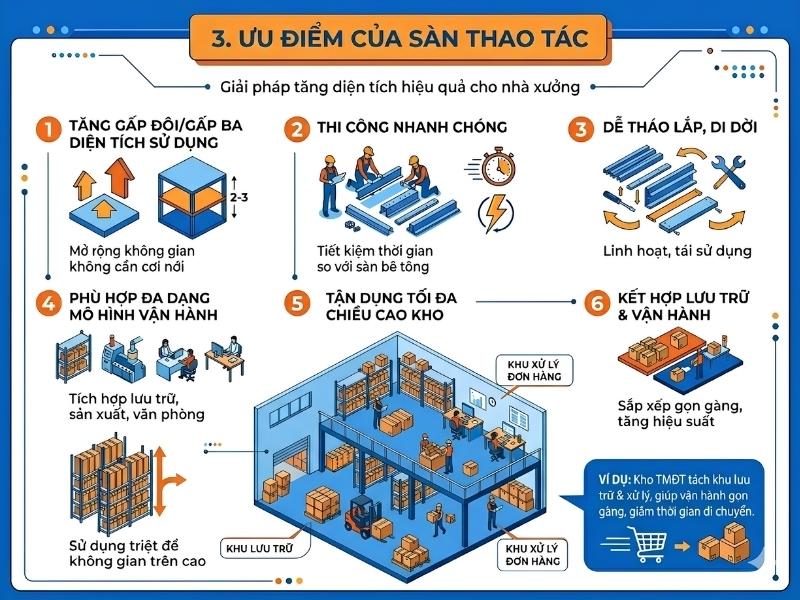 Ưu điểm của sàn thao tác