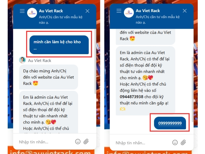 Khách hàng có thể chat trực tiếp tại box chat ở gốc dưới website