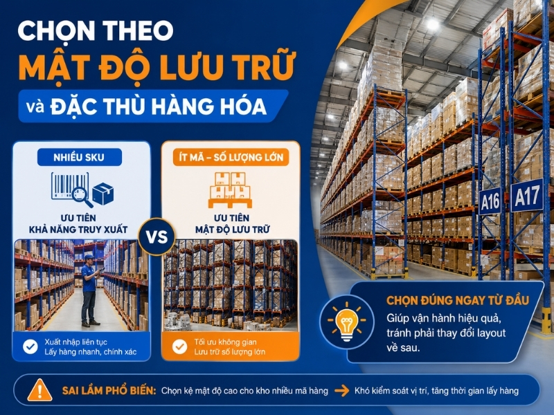 Chọn theo mật độ lưu trữ và đặc thù hàng hóa